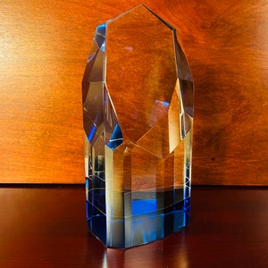 Crystal Slanted Award with Bluish Bottom, Free Engraving, 3 Sizes Available, Ideal Gift, Trophy, Award, Home Decor , Free Layout