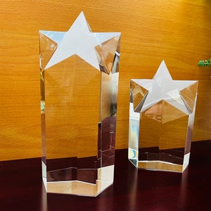 Crystal Star Award, Free Engraving, 2 Sizes, 2 Engraving locations Available, Ideal Gift for fundraising thank you, Trophy for achievement.