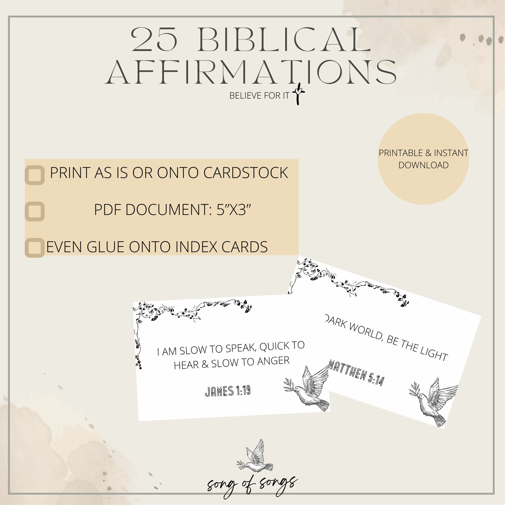 Biblical Affirmation Cards Printable Digital Positive Etsy