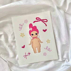 Pink Bunny Angel Baby Art Print 8x10, Kawaii Wall Art, Cute Sonny Art Prints, Kawaii Aesthetic Art Prints, Kawaii Room Decor image 2