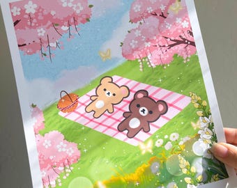 Relaxing Bears Art Print 8x10, Kawaii Bear Print for Room, Cute Original Illustration