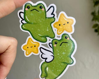Frog Angels Sticker, Vinyl Die Cut Stickers Water Resistant Kawaii Stickers