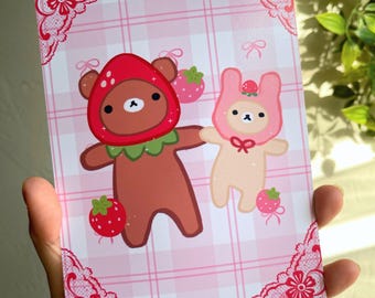 Strawberry Bears Plaid Print (5x7)