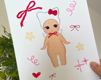 Kitty Angel Baby Art Print 8x10, Kawaii Wall Art, Cute Sonny Art Prints, Kawaii Aesthetic Art Prints, Kawaii Room Decor