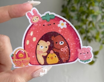 Strawberry House Sticker, Vinyl Die Cut Stickers Water Resistant Kawaii Stickers