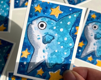 Kawaii Sun Fish ACEO PRINT- 2.5 in x 3.5 in ACEO Artist Trading Card by StarBunnyPaints