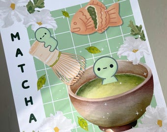 Matcha Green Guys Art Print 8x10, Kawaii Japanese Matcha Lover Print
