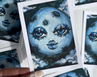 Pretty Moon ACEO Print - 2.5 in x 3.5 in ACEO Artist Trading Card by StarBunnyPaints