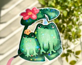 Frogs on a Lilly Pad Sticker, Vinyl Die Cut Stickers Water Resistant Kawaii Stickers