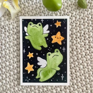 Frog Angels ACEO Print – Starry Night Art Trading Card (2.5 x 3.5 in)