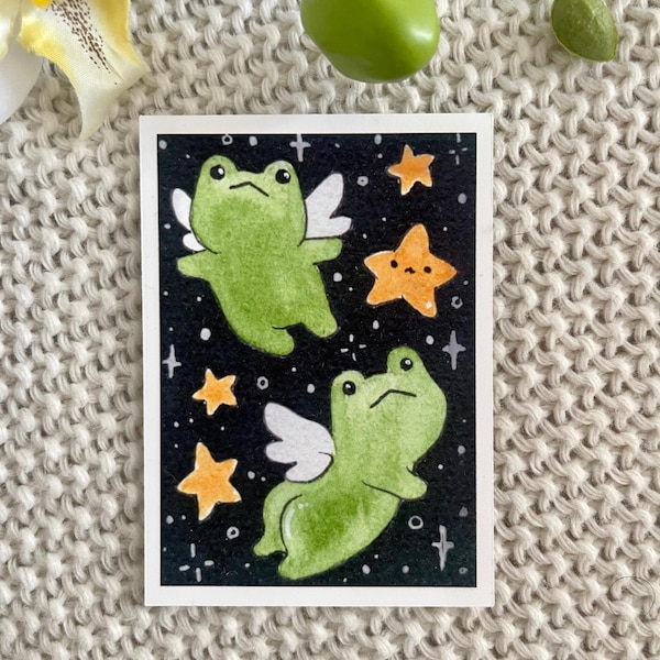Frog Angels ACEO Print – Starry Night Art Trading Card (2.5 x 3.5 in)