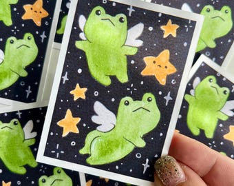 Frog Angels ACEO Print - 2.5 in x 3.5 in ACEO Artist Trading Card by StarBunnyPaints