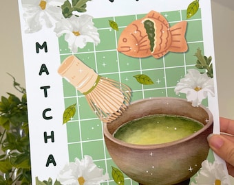 Matcha Art Print 8x10, Kawaii Japanese Matcha Lover Print