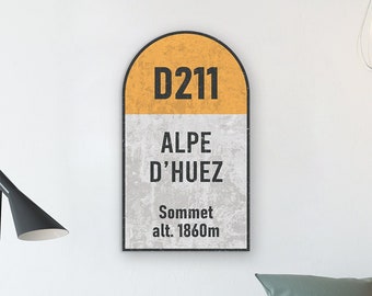 L'Alpe d'Huez - Panneau cycliste de col - Cadeau pour cycliste