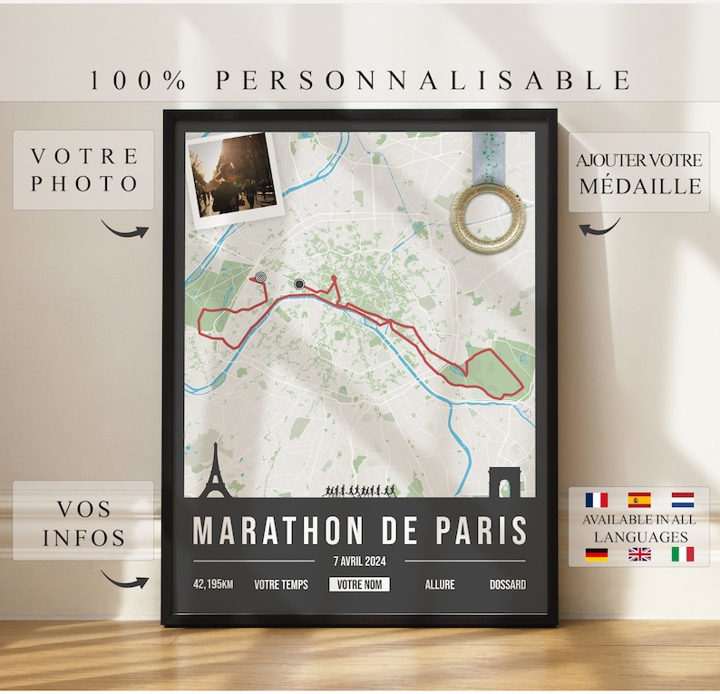 Personalized Paris Marathon 2024 Poster Wall Decoration Marathon Print Marathon Gift Personalized Print IGPN