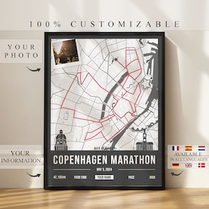 Cartel del Maratón de Copenhague 2024 - Personalizable - Decoración de pared - Impresión de maratón - Regalo de maratón - Impresión personalizada
