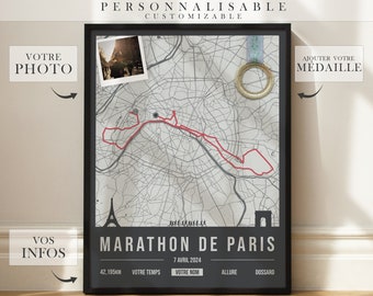 Gepersonaliseerde Parijs Marathon 2024 Poster - Wanddecoratie - Marathon Print - Marathon Cadeau - Gepersonaliseerde print