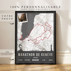 Affiche personnalisée du Marathon de Genève 2024 - Décoration Murale  - Impression Marathon - Cadeau Marathon - Impression personnalisée