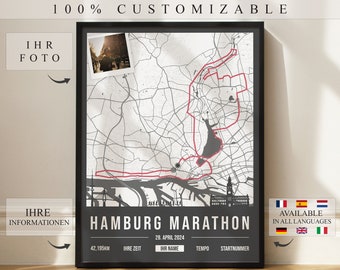 Personalized Poster of the Hamburg Marathon 2024 - Wanddekoration - Marathon-Druck - Marathon-Geschenk - Personalized Poster