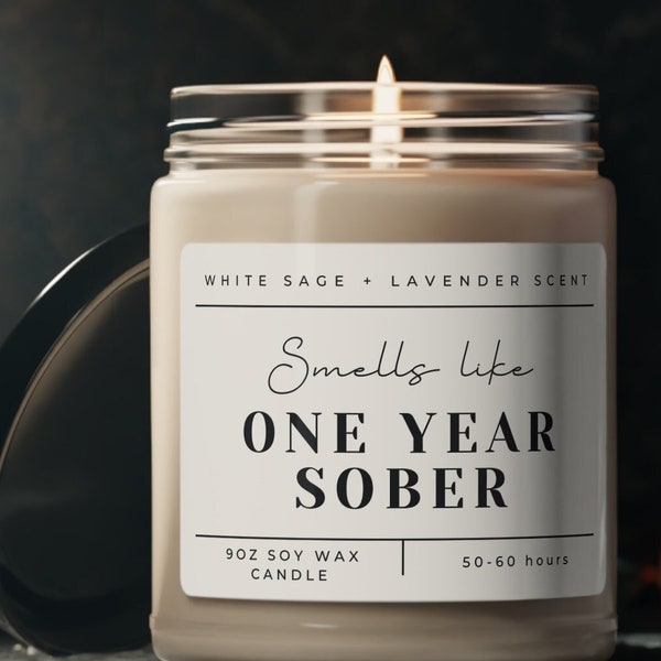 One Year Sober Soy Wax Candle Congrats Sobriety Anniversary Recipient Gift AA Addiction Recovery Program Sobriety Support Group Friends 2024