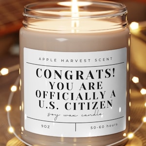Congratulations US Citizen Soy Wax Candle, New American Citizenship Gift, Official USA Citizen Celebration Present, Naturalization Ceremony