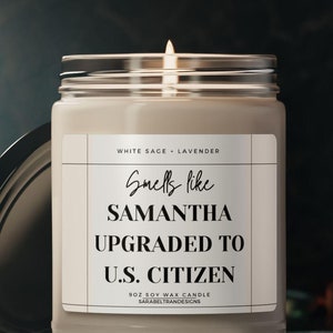 Personalized US Citizenship Candle – Custom Naturalization Gift, New American Citizen Celebration, Legal Immigration Keepsake