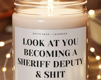 New Sheriff Deputy Candle - Police Academy Graduate Gift, Cop Promotion Gag Gift, Law Enforcement Graduation Present, Sheriff's Department