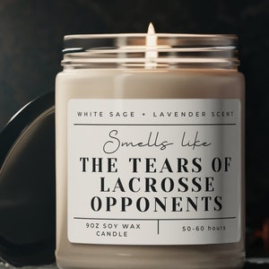 Funny Lacrosse Mom Soy Wax Candle, Sports Dad Coach Gift For High School Senior Lacrosse Girls Spirit Season Bulk Team Player Boys Gear