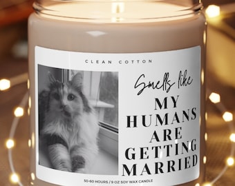 Personalized Cat Parents Getting Married Soy Wax Candle, Custom Pet Photo Engagement Gift, She Said Yes Present, Cat Mom And Dad Bridal Gift