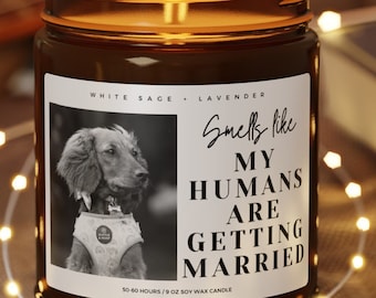 Personalized Dog Parents Getting Married Soy Wax Candle, Custom Pet Photo Engagement Gift, She Said Yes Present, Dog Mom And Dad Bridal Gift