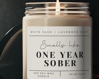 One Year Sober Soy Wax Candle Congrats Sobriety Anniversary Recipient Gift AA Addiction Recovery Program Sobriety Support Group Friends 2024