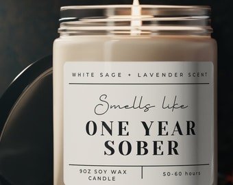 Personalized Sober Soy Wax Candle, Custom Congrats Sobriety Anniversary Year Gift, AA Addiction Recovery Program Support Group Friends 2026