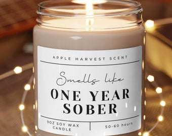 One Year Sober Soy Wax Candle – Congrats Sobriety Anniversary Gift, AA Addiction Recovery, Support Group, Sobriety Milestone Celebration