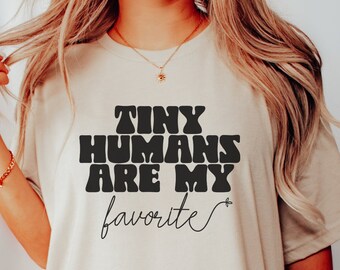Tiny Humans Childcare T-Shirt, Infant Toddler Daycare Teacher Provider Tee