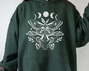 Moth Mushroom Cottagecore Hoodie, Dark Academia Gift