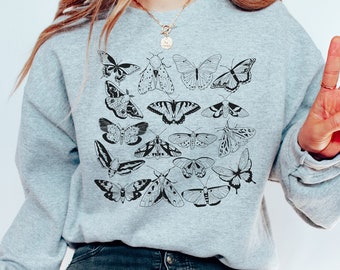 Moth Sweatshirt Cottagecore Sweatshirt Bug Sweater Cottage Core Shirt Goblincore tee Dark Academia Shirt Lunar Moth And Butterfly Gift