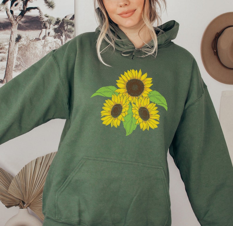 Black Sunflower Print Women's Hoodie