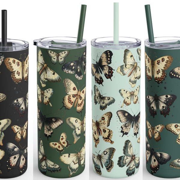 Lunar Moth Skinny Matte Tumbler 20oz, Cottagecore Bug Insecta Lepidoptera, Cottage Core Goblincore Dark Academia Gift Insect Collection 2024