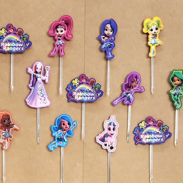 Rainbow Superheroes Ranger Girls Cupcake Toppers