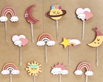 Boho Rainbow Gender Neutral Baby Shower Cupcake Toppers