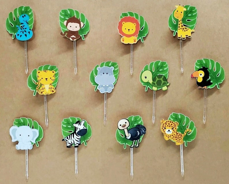 Jungle Safari Animals Cupcake Toppers Birthday Baby Shower Etsy
