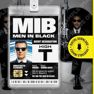 PDF Download - MIB Special Agent High T Men In Black ID Badge Card Halloween Cosplay Costume Name Tag  - Card size 2.375 in x 3.375 in