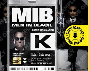PDF Download - MIB Special Agent K Men In Black ID Badge Card Halloween Cosplay Costume Name Tag  - Card size 2.375 in x 3.375 in