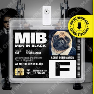 Download PDF - MIB Special Agent F Men In Black ID Badge Card Halloween Costume Cosplay Targhetta con nome - Dimensioni carta 2,375 x 3,375 pollici