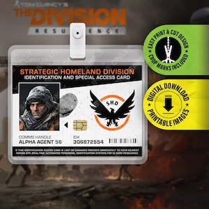 DIGITALE PDF DOWNLOAD - Tom Clancy's The Division Video Game Card Badge id, Kostuum Prop, naamplaatje, Halloween Cosplay Replica - 2.375x3.375in