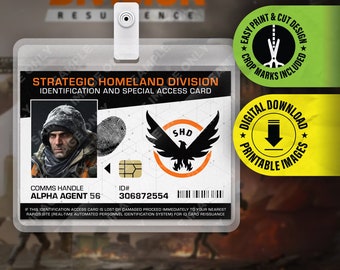 DIGITAL PDF DOWNLOAD - Tom Clancy's The Division Video Game Card Badge id, Costume Prop, name Tag, Halloween Cosplay Replica - 2.375x3.375in