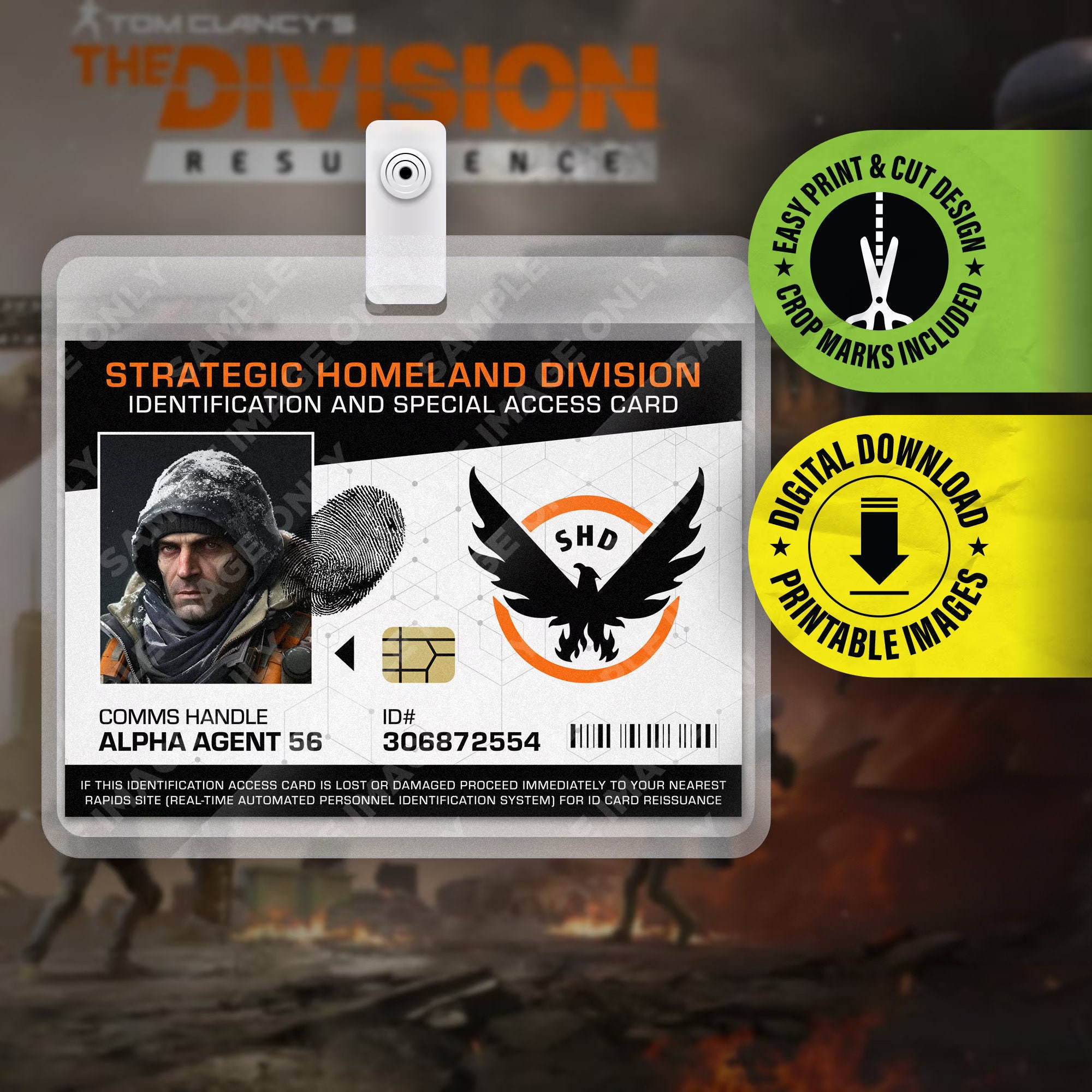 DIGITAL PDF DOWNLOAD Tom Clancy's the Division Video Game Card Badge Id ...