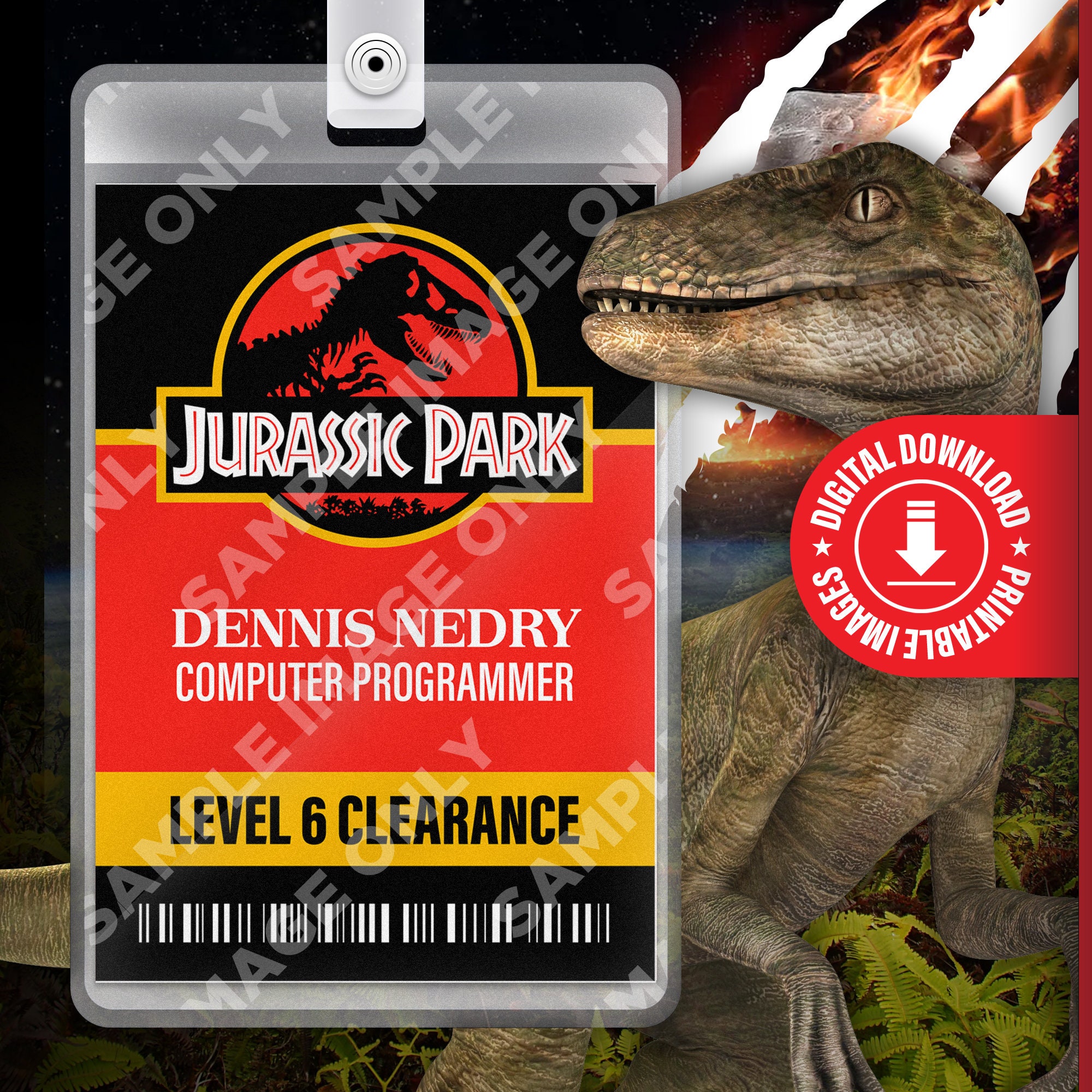 DIGITAL PDF DOWNLOAD Jurassic Park Dennis Nedry Card Badge Id ...
