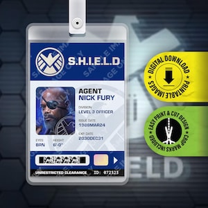 PDF Download - Nick Fury Agens of S.H.I.E.L.D Ausweis Karte Halloween Cosplay Kostüm Namensschild - Kartengröße 2.375 in x 3.375 in