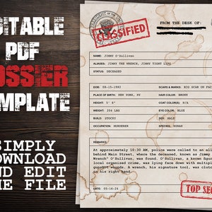 Modello di dossier PDF modificabile - Download digitale - File top secret personalizzabile - Documento classificato - Mistero di omicidio, Detective, 8,5x11 pollici
